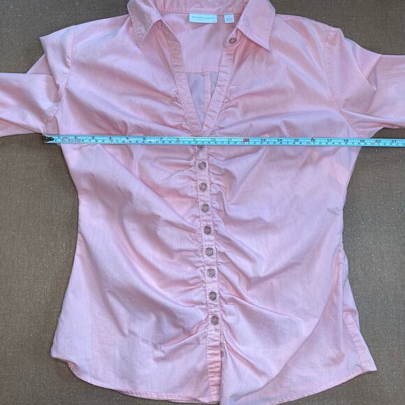 Y2K New York and Co pink button up office siren mean girls ruched size M - Picture 7 of 9